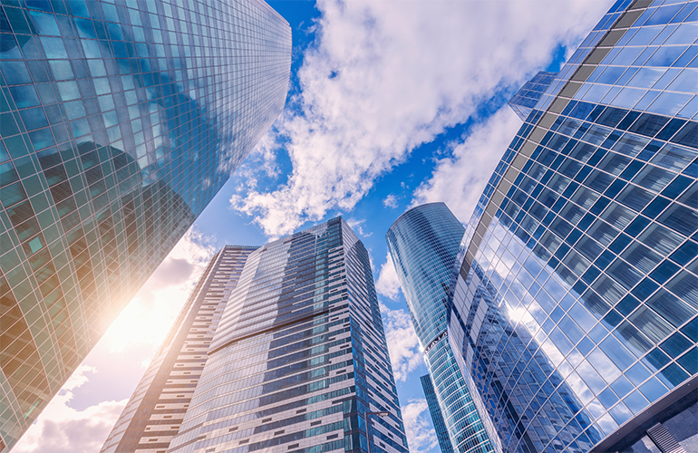 Clouds over bank's building