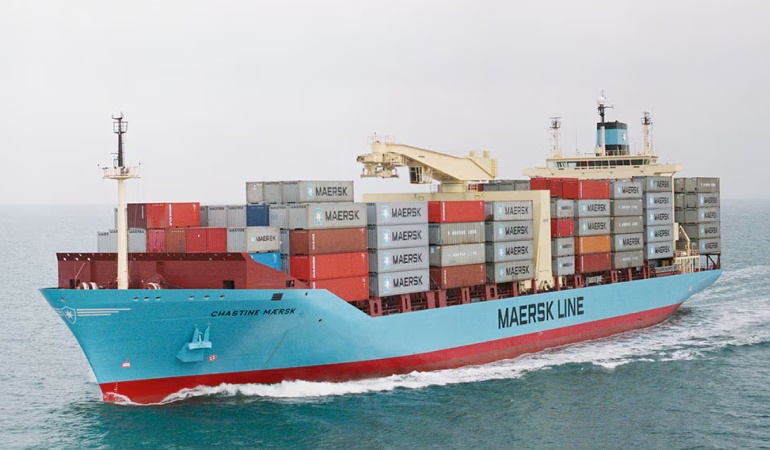 A Maersk cargo ship at sea