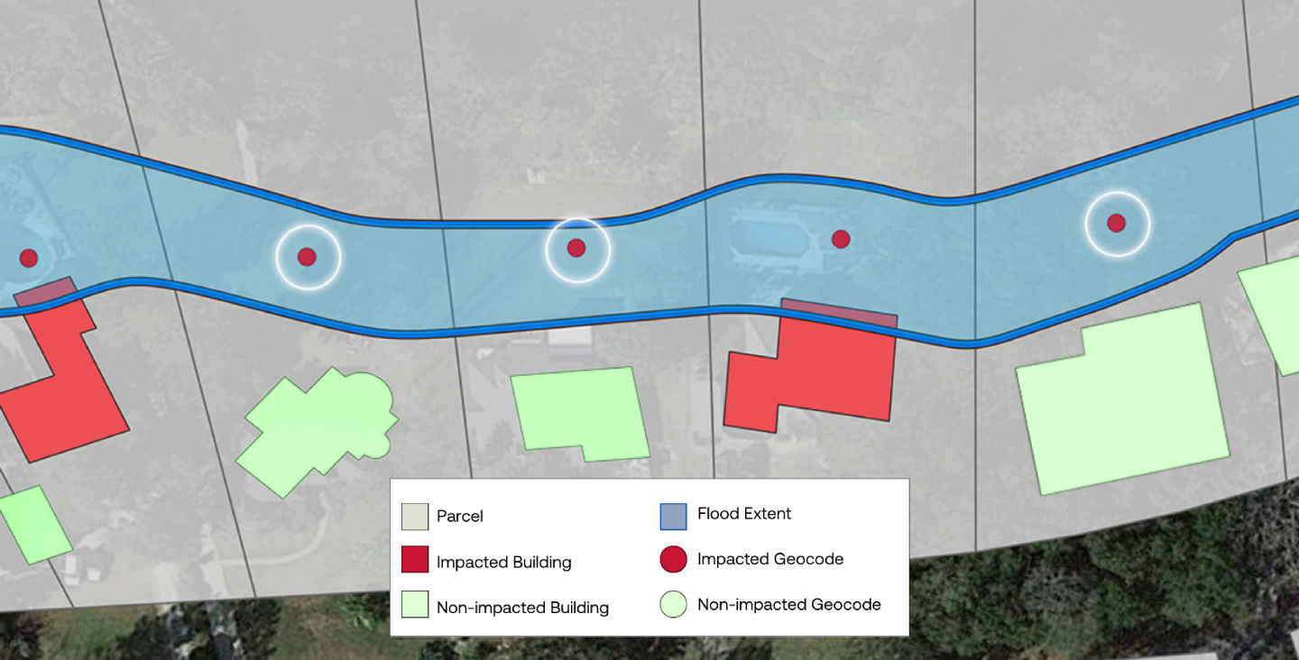 The visualization of the geo-spatial analysis of impacted areas.