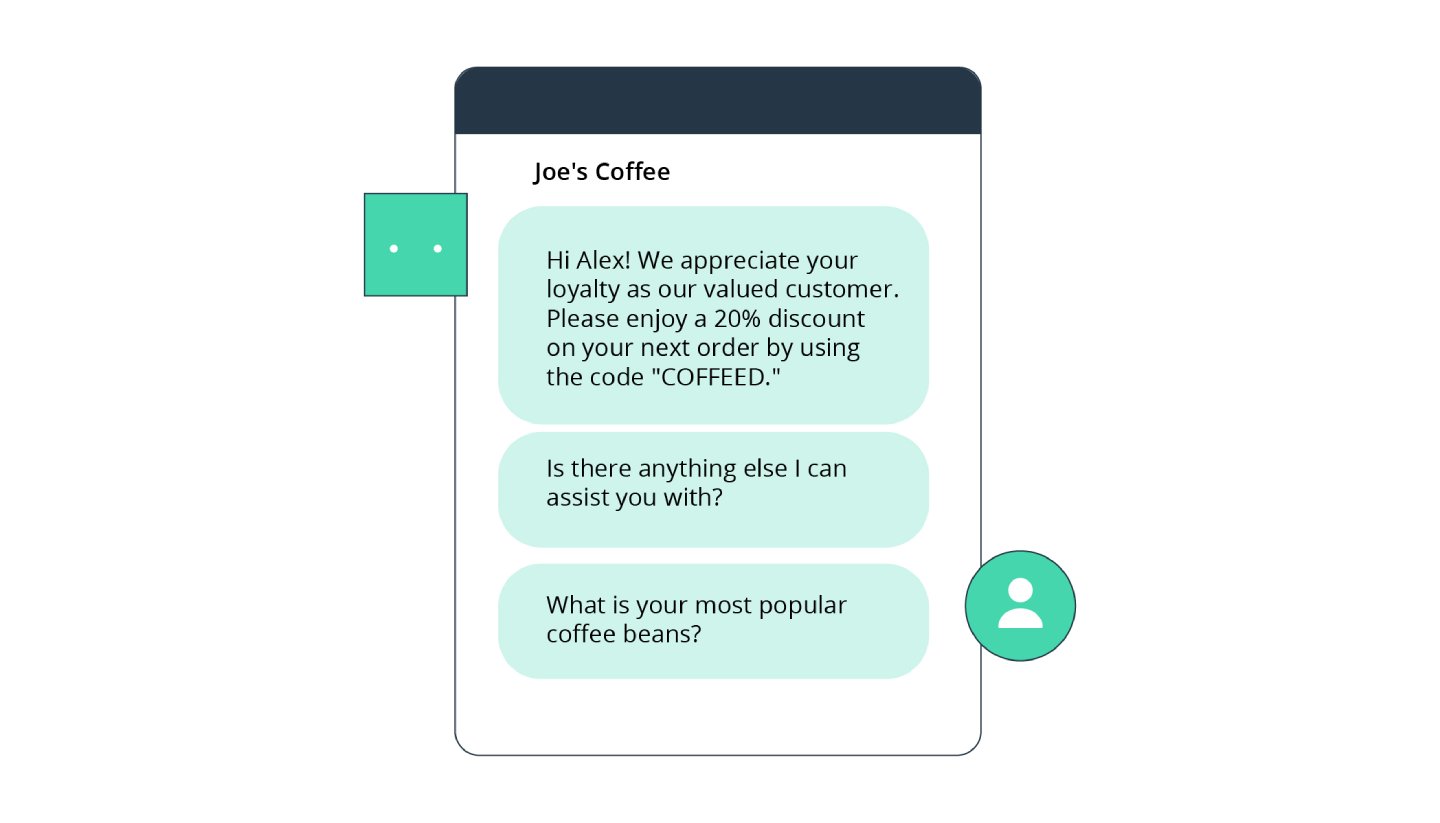 A chatbot offering a personalized marketing promotion. 