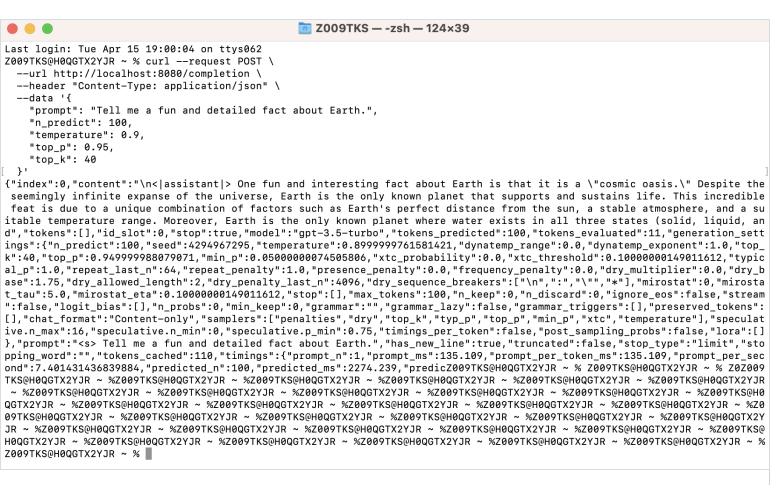 Curl command to run LLM locally