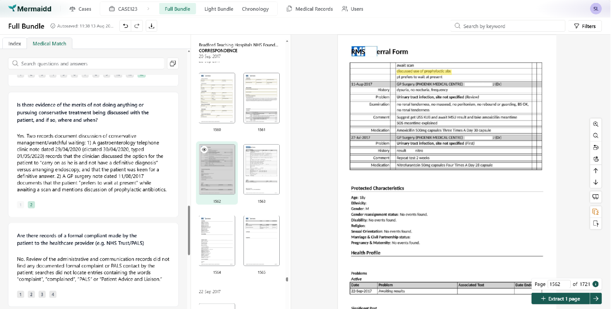 AI-powered document intelligence platform for reviewing medical records, extracting evidence, and supporting case analysis across large document sets.