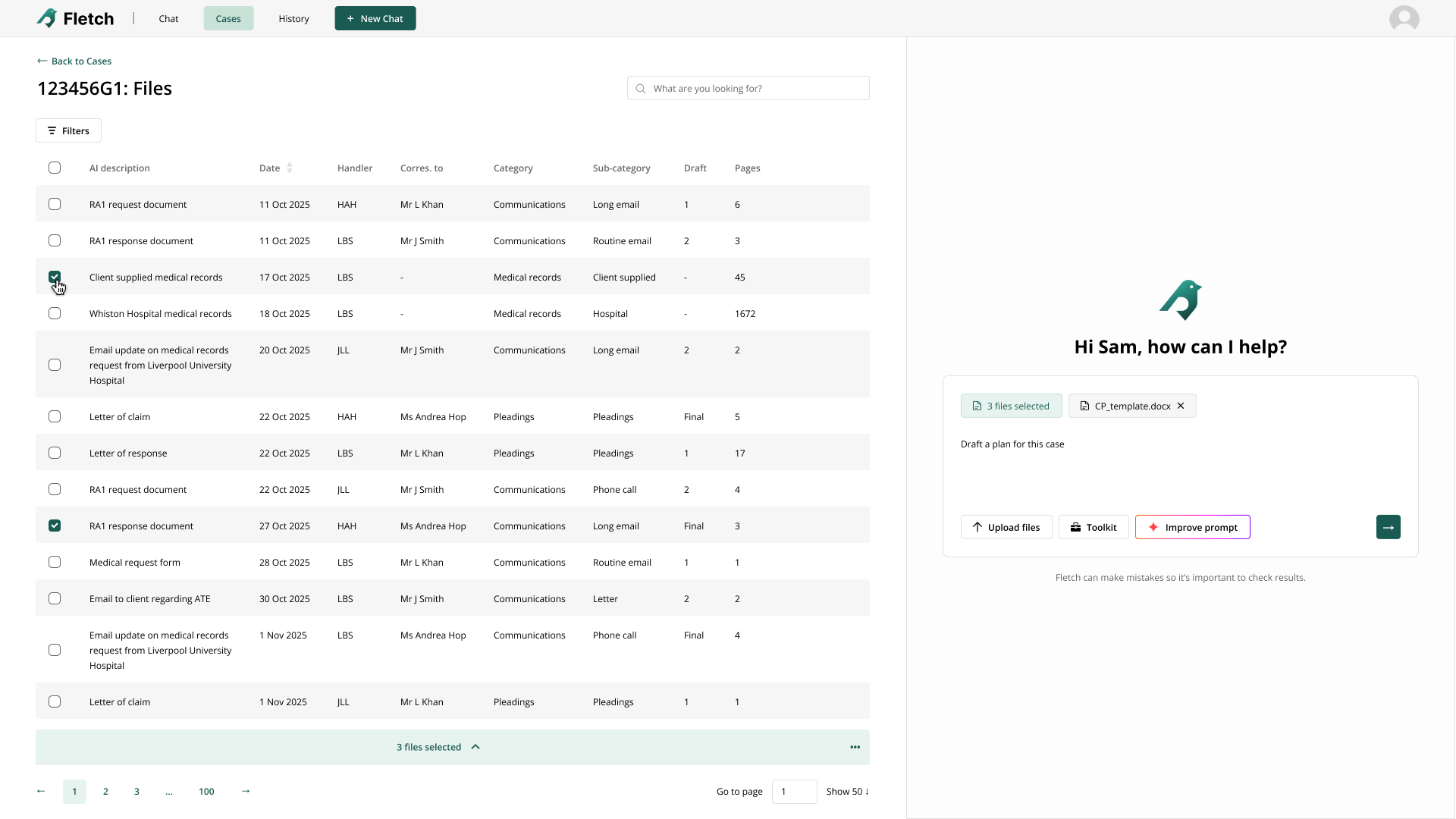 AI-assisted legal workspace that enables document search, case analysis, knowledge retrieval, and automated review of legal records.